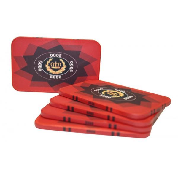 5 PCS LAUREL CROWN CERAMIC RECTANGULAR PLAQUES POKER CHIPS $5000