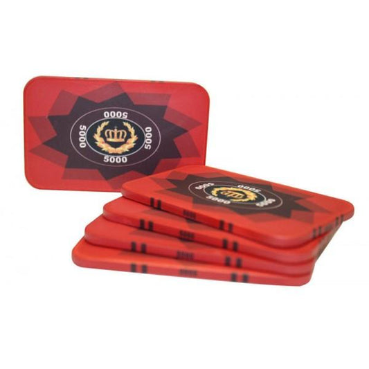 5 PCS LAUREL CROWN CERAMIC RECTANGULAR PLAQUES POKER CHIPS $5000