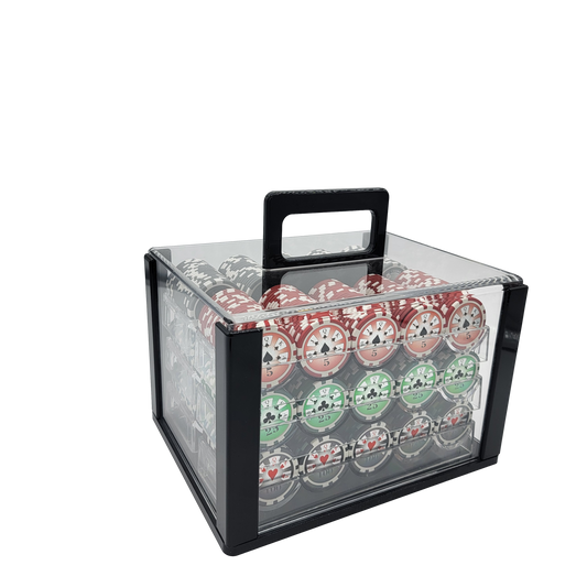 600 PCS 14g Laser Graphic High Roller Poker Set with Acrylic Case and Chip Trays