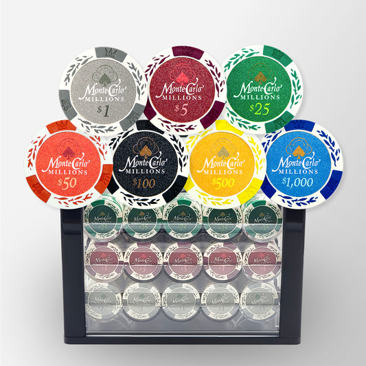 600 PCS 14g Monte Carlo Millions Poker Set with Acrylic Case and Chip Trays