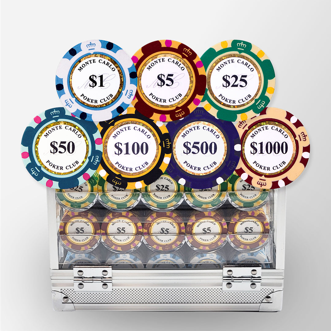 600 PCS 14g Monte Carlo Poker Club Poker Chips Set with Acrylic Case and Chip Trays MRCpoker