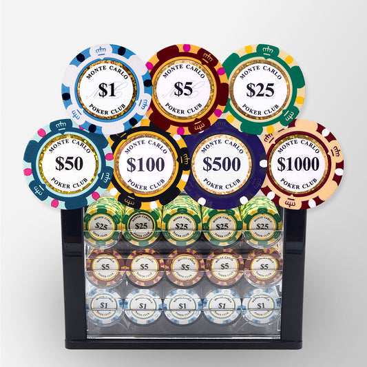 600 PCS 14g Monte Carlo Poker Club Poker Set with High End Acrylic Case and Chip Trays