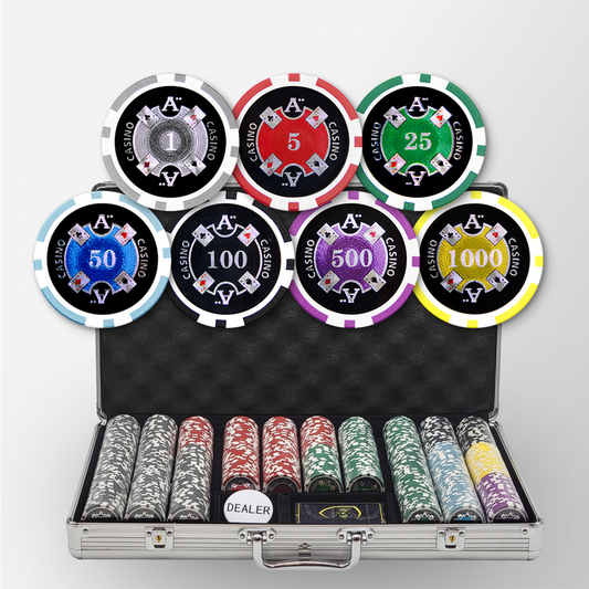 650 PCS 14g Laser Graphic Ace Casino Poker Set with Silver Aluminum Case