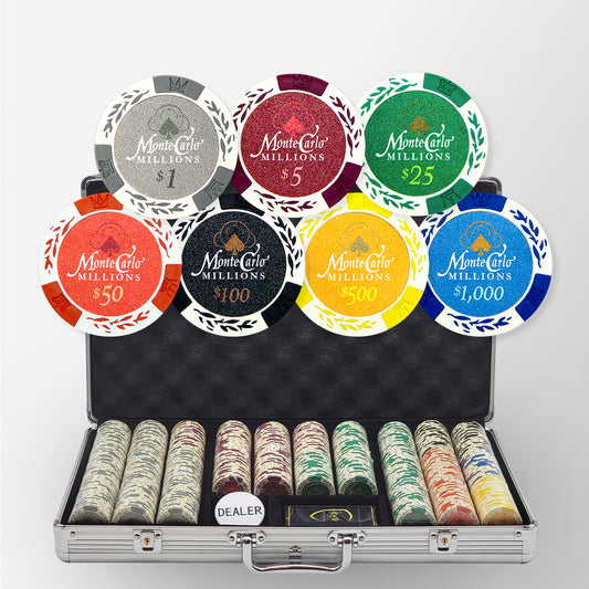 650 PCS 14g Monte Carlo Millions Poker Set with Silver Aluminum Case