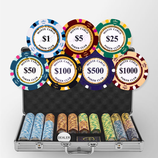650 PCS 14g Monte Carlo Poker Club Poker Set with Silver Aluminum Case