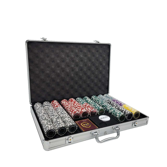 650 PCS 14g Laser Graphic Las Vegas Poker Set with Silver Aluminum Case