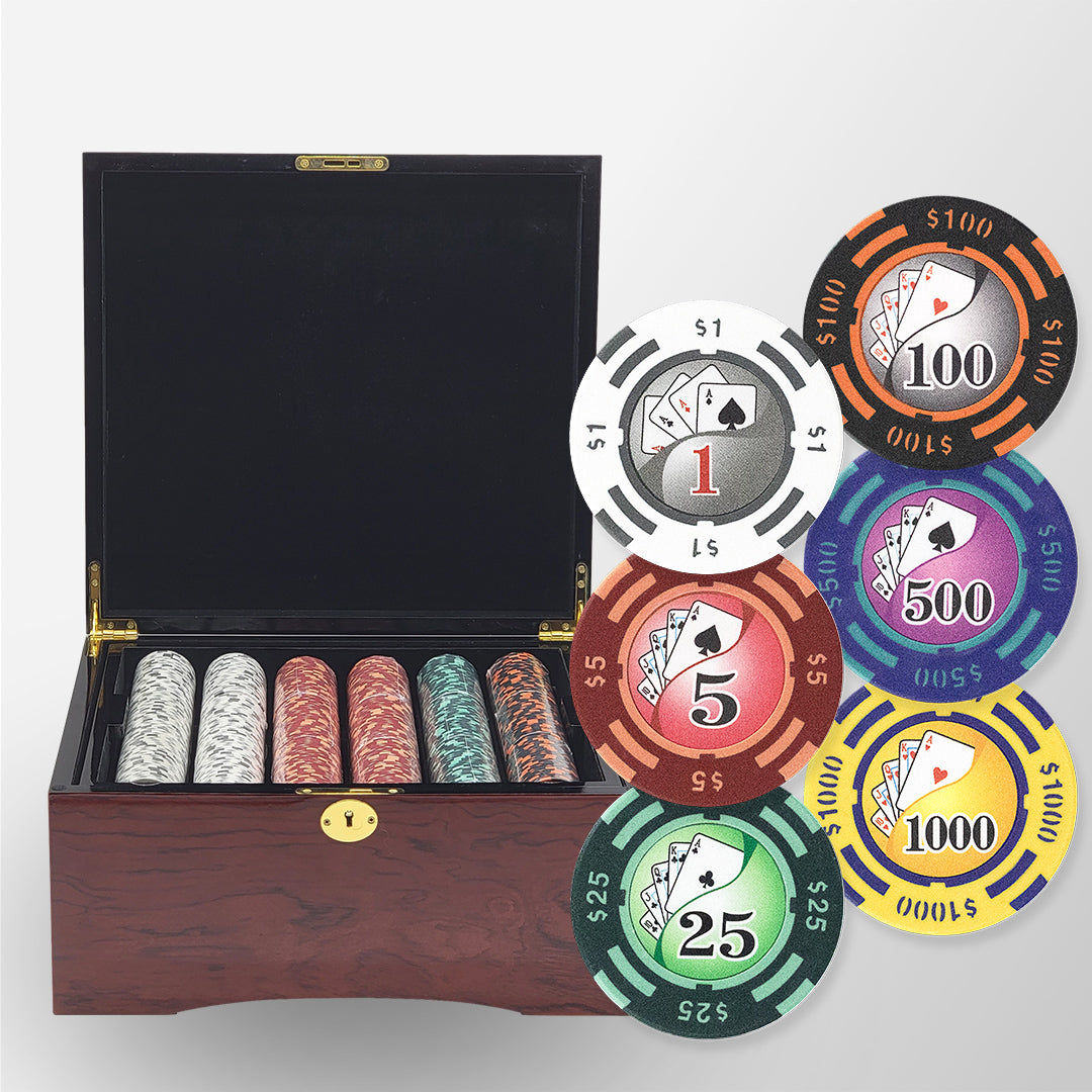 750 PCS 14g Yin Yang Design Poker Chips Set with Mahogany Case MRCpoker