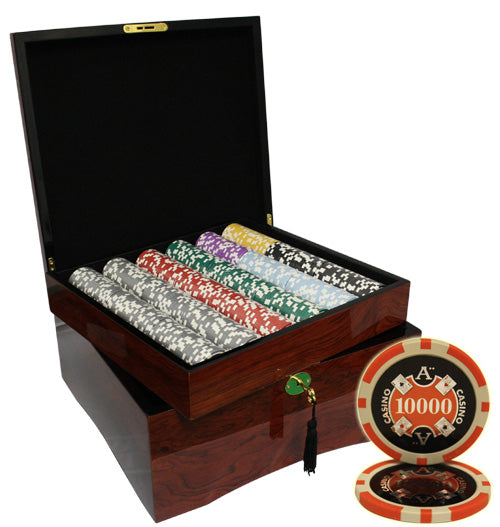 750 PCS 14g Laser Graphic Ace Casino Poker Set with Mahogany Case