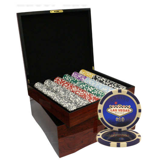 750 PCS 14g Laser Graphic Las Vegas Poker Set with Mahogany Case