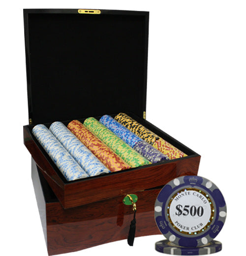 750 PCS 14g Monte Carlo Poker Club Poker Set with Mahogany Case MRCpoker