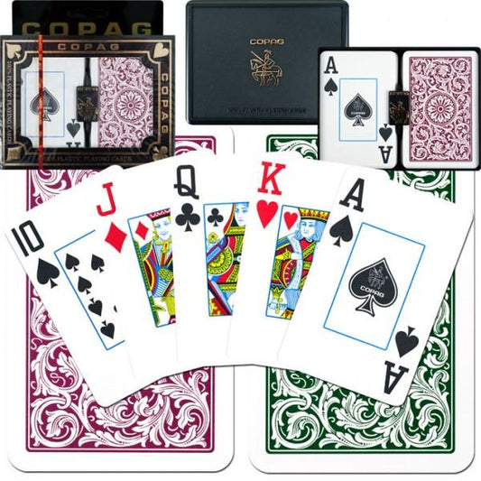 COPAG 1546 BRIDGE SIZE GREEN/BURGUNDY JUMBO INDEX  PLASTIC PLAYING CARDS