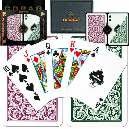 COPAG 1546 BRIDGE SIZE GREEN/BURGUNDY REGULAR INDEX PLASTIC PLAYING CARDS