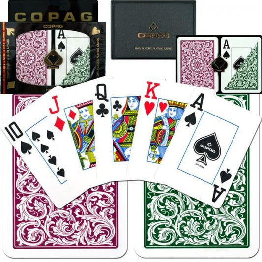 COPAG 1546 POKER SIZE GREEN/BURGUNDY JUMBO INDEX PLASTIC PLAYING CARDS