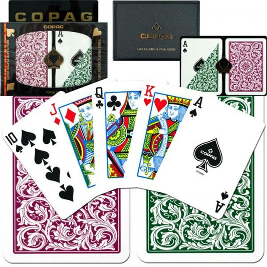 COPAG 1546 POKER SIZE GREEN/BURGUNDY REGULAR INDEX PLASTIC PLAYING CARDS