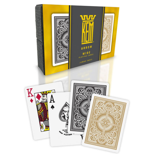 KEM ARROW BLACK/GOLD WIDE JUMBO PLASTIC PLAYING CARDS