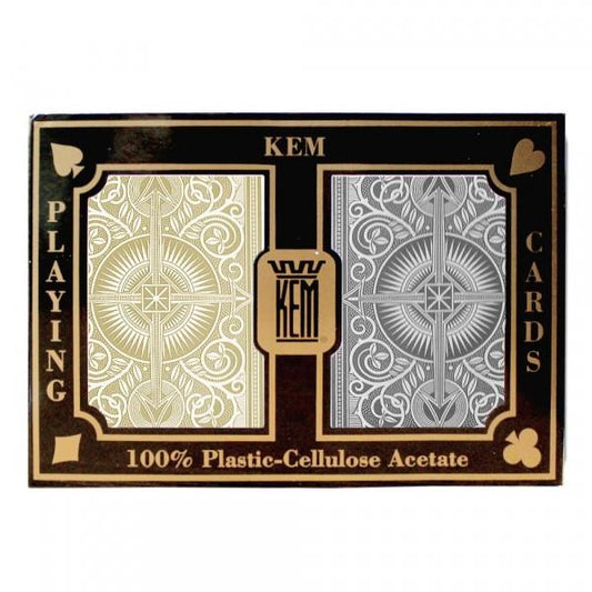 KEM ARROW BLACK/GOLD WIDE JUMBO PLASTIC PLAYING CARDS