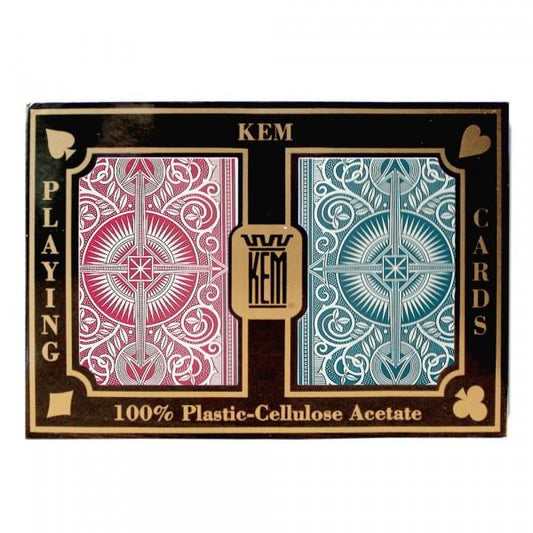 KEM Arrow Narrow Jumbo 100% Plastic Playing Cards - Red/Blue, Durable & Premium