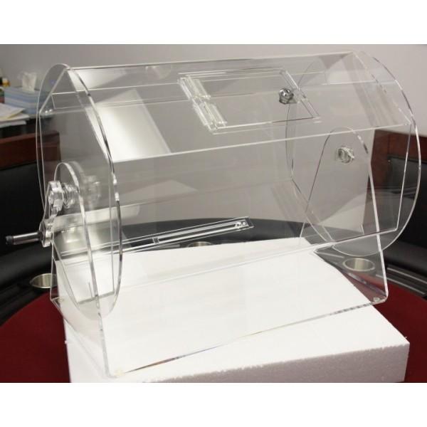 LARGE SIZE CLEAR ACRYLIC RAFFLE DRUM HOLDS UP TO 10,000 TICKETS