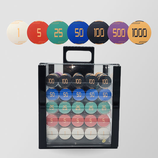 1000 PCS Golden Club Ceramic Poker Chips Set with Acrylic Case