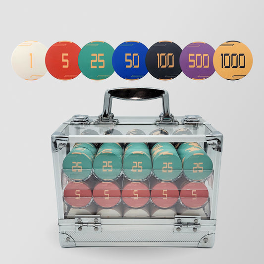 600 PCS Golden Club Ceramic Poker Chips Set with Acrylic Case