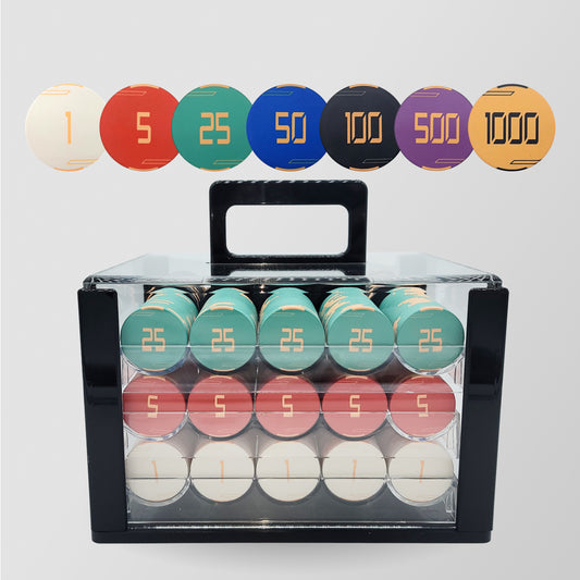 600 PCS Golden Club Ceramic Poker Chips Set with Acrylic Case