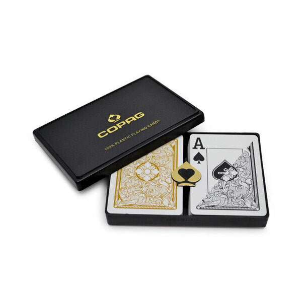 Copag Legacy Series 100% Plastic Playing Cards - Poker Size Jumbo Index Black/Gold Double Deck Set MRC Poker Store