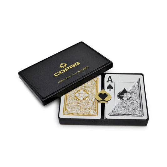Copag Legacy Series 100% Plastic Playing Cards - Poker Size Jumbo Index Black/Gold Double Deck Set