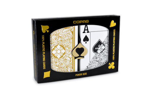 Copag Legacy Series 100% Plastic Playing Cards - Poker Size Jumbo Index Black/Gold Double Deck Set MRC Poker Store