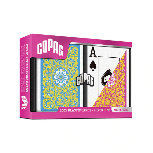 COPAG 1546 NEOTERIC 100% PLASTIC PLAYING CARDS - POKER SIZE JUMBO INDEX PINK/YELLOW DOUBLE DECK SET