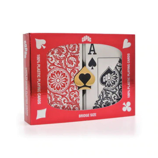 COPAG 1546 100% PLASTIC PLAYING CARDS - BRIDGE SIZE JUMBO INDEX BLACK/RED DOUBLE DECK SET