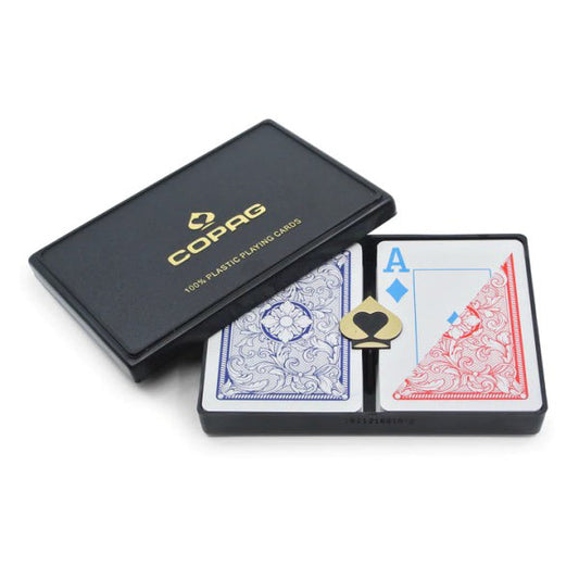 COPAG LEGACY 4-COLOR 100% PLASTIC PLAYING CARDS - POKER SIZE JUMBO INDEX BLUE/RED DOUBLE DECK