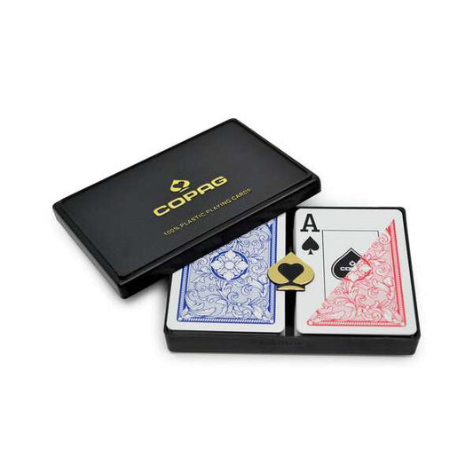 COPAG LEGACY SERIES 100% PLASTIC PLAYING CARDS - POKER SIZE JUMBO INDEX RED/BLUE DOUBLE DECK SET