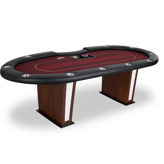 The Prestige 10-Player Poker Table - Red Surface, Pedestal Legs