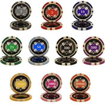 500PCS 14g Laser Graphic Ace Casino Poker Chips Set with High Gloss Case