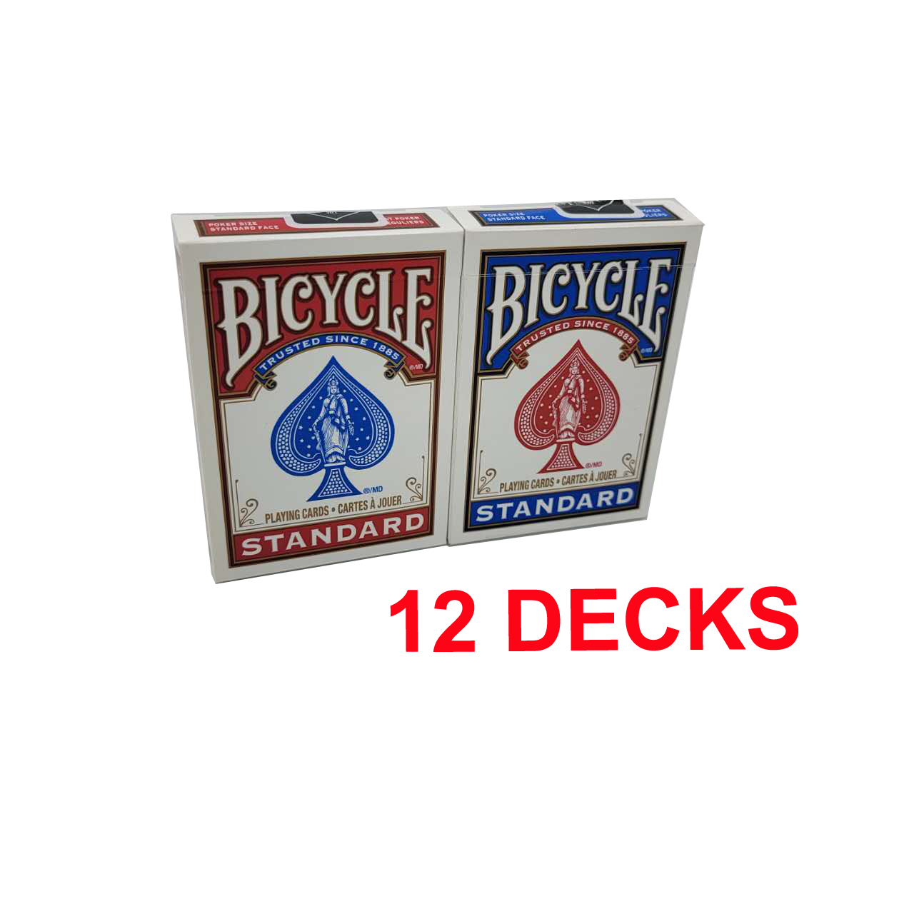 BICYCLE PLASTIC COATED PLAYING CARDS 12 DECKS RED & BLUE STANDARD