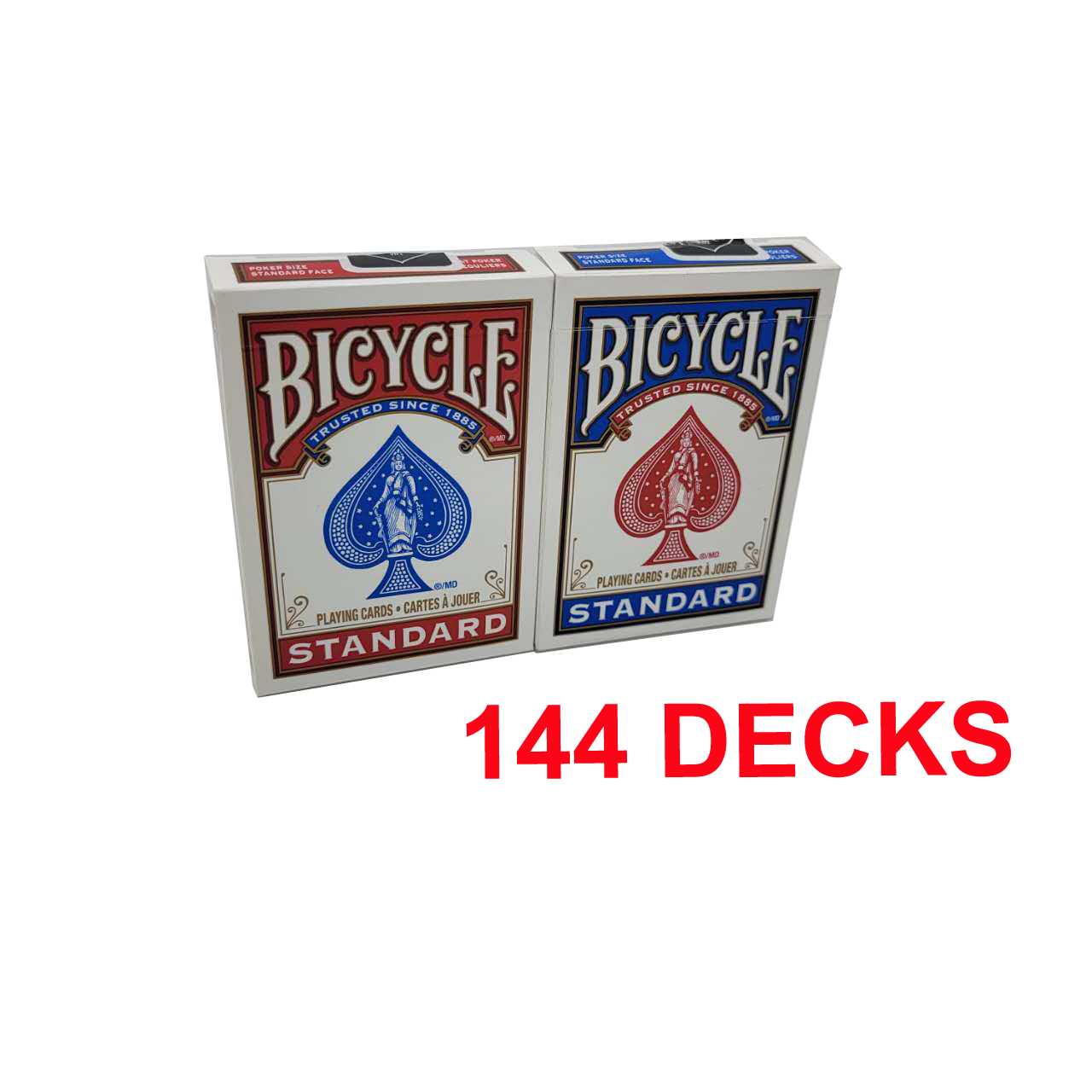 BICYCLE PLASTIC COATED PLAYING CARDS 144 DECKS RED & BLUE STANDARD