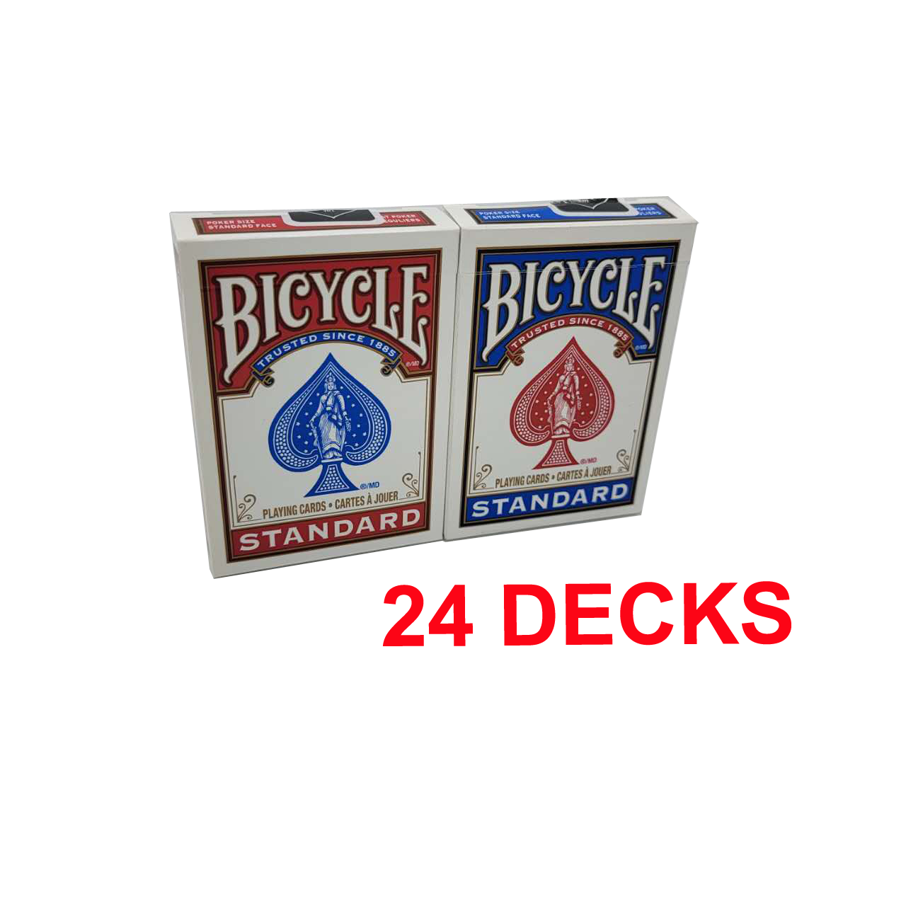 BICYCLE PLASTIC COATED PLAYING CARDS 24 DECKS RED & BLUE STANDARD