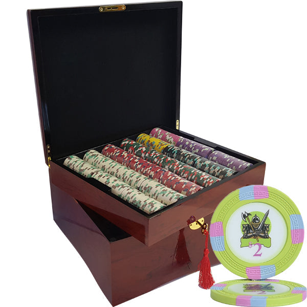 750PCS KNIGHTS CASINO POKER CHIPS SET WITH MAHOGANY CASE