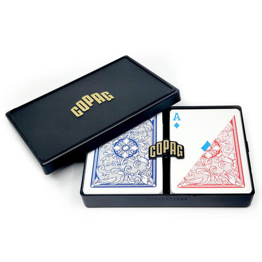Copag Legacy 4-Color 100% Plastic Playing Cards - Poker Size Regular Index Blue/Red Double Deck
