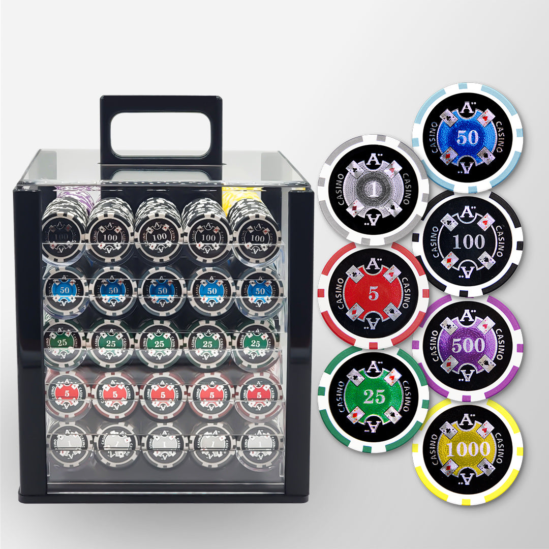 1000 PCS 14g Laser Graphic Ace Casino Poker Set with Acrylic Case MRCpoker