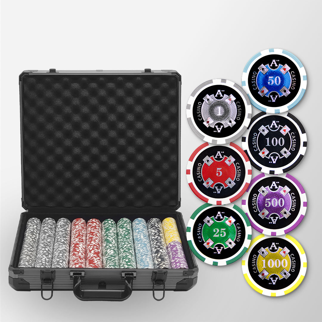1000 PCS 14g Laser Graphic Ace Casino Poker Set with Black Aluminum Case MRCpoker