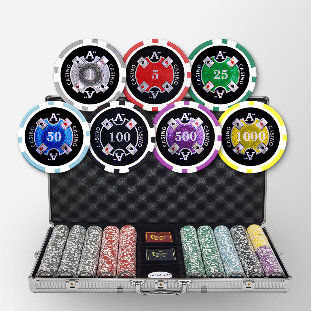 1000 PCS 14g Laser Graphic Ace Casino Poker Set with Silver Aluminum Case MRCpoker