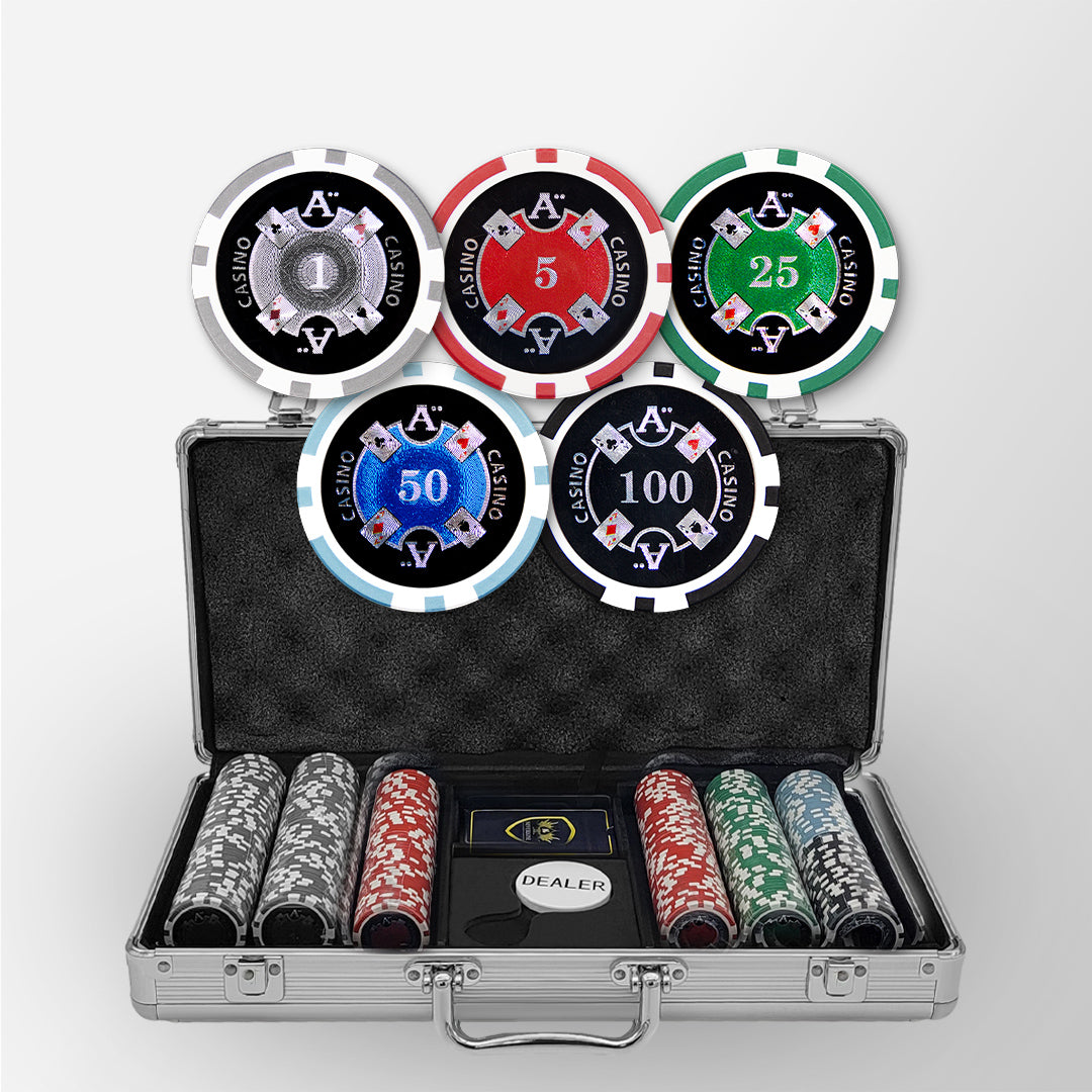 300 PCS 14g Laser Graphic Ace Casino Poker Set with Silver Aluminum Case MRCpoker