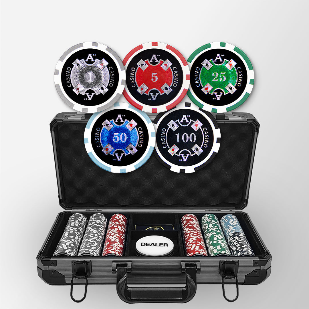 300 PCS 14g Laser Graphic Ace Casino Poker Set with Black Aluminum Case MRCpoker