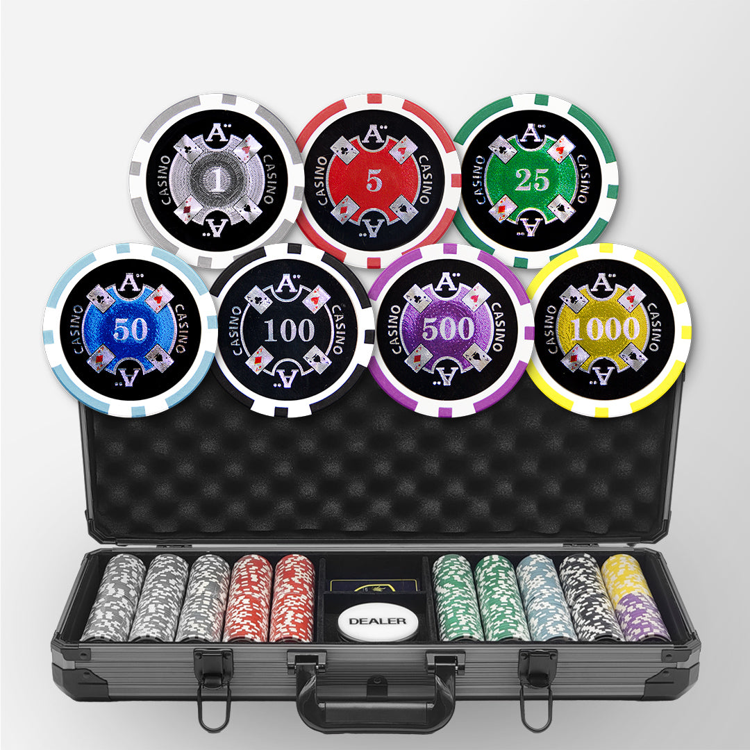 500 PCS 14g Laser Graphic Ace Casino Poker Set with Black Aluminum Case MRCpoker