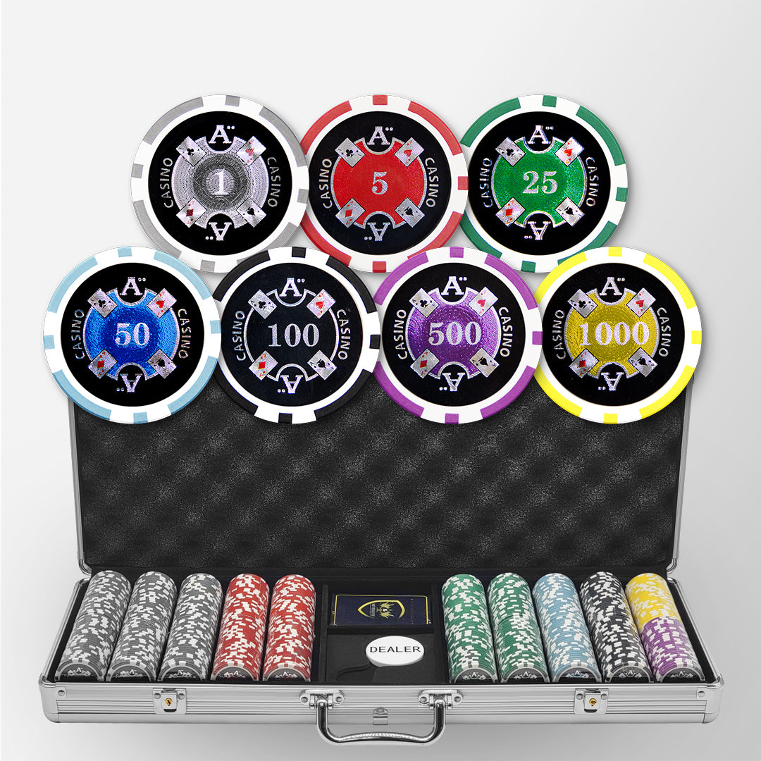 500 PCS 14g Laser Graphic Ace Casino Poker Set with Silver Aluminum Case MRCpoker
