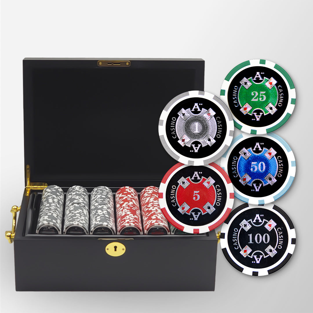 500 PCS 14g Laser Graphic Ace Casino Poker Set with Mahogany Case MRCpoker