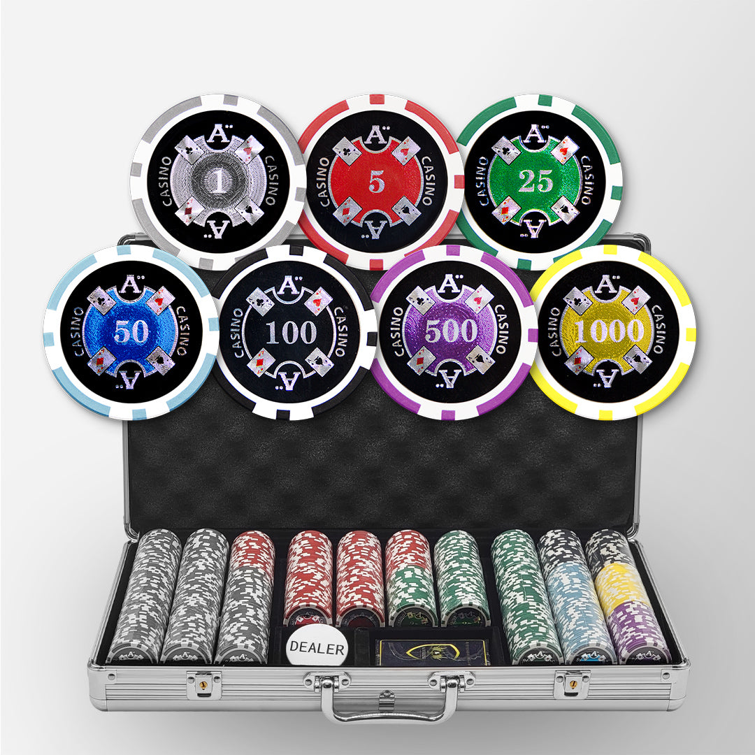 650 PCS 14g Laser Graphic Ace Casino Poker Set with Silver Aluminum Case MRCpoker