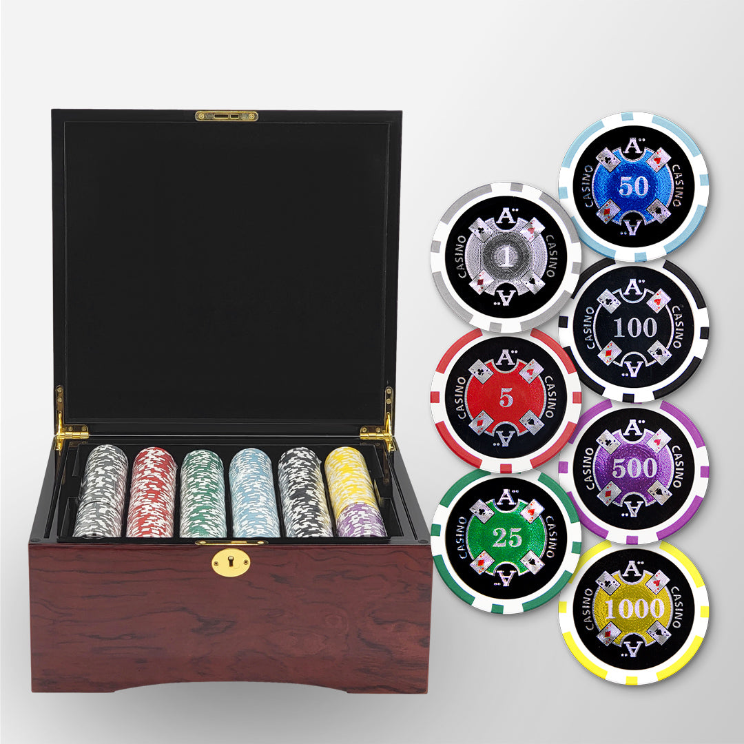750 PCS 14g Laser Graphic Ace Casino Poker Set with Mahogany Case MRCpoker